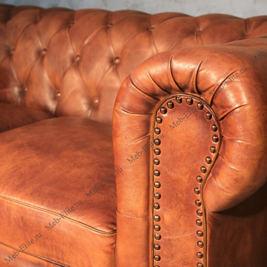 Диван кожаный Честер коричневый Эйхель в2