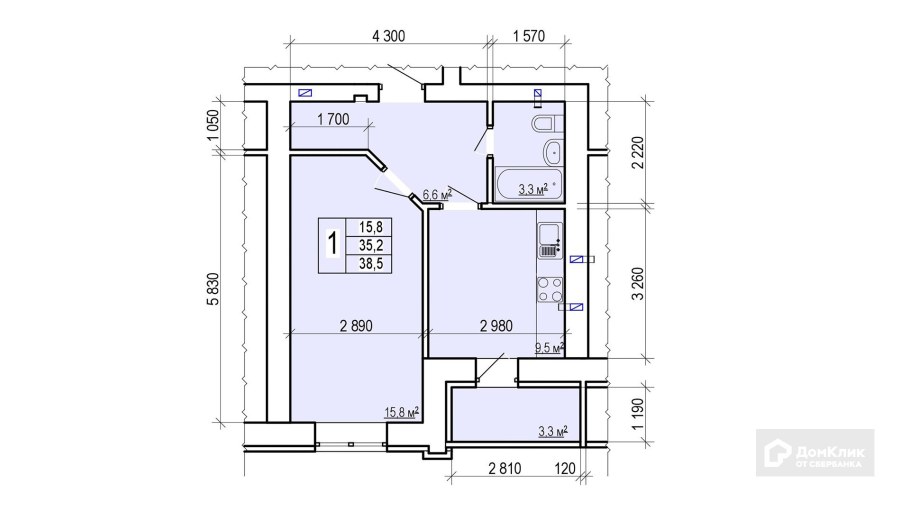 План однокомнатной квартиры п с размерами