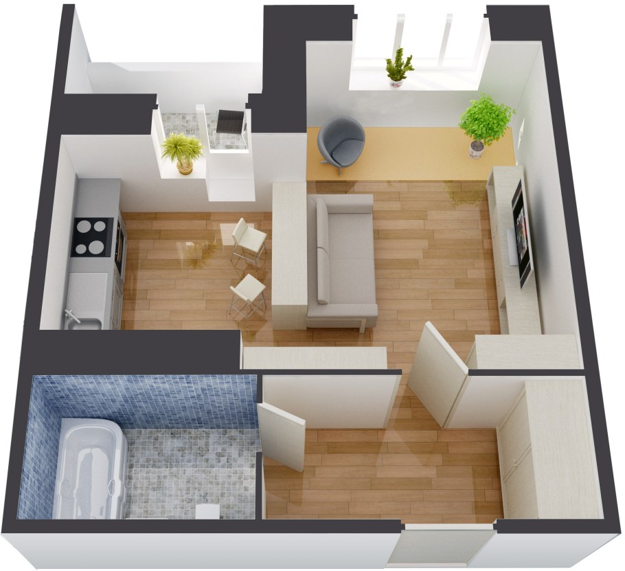 Евродвушка 30 кв.м планировка