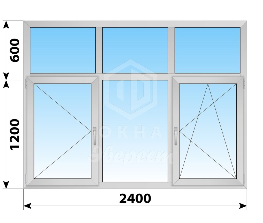 Трехстворчатое окно с фрамугой 2100