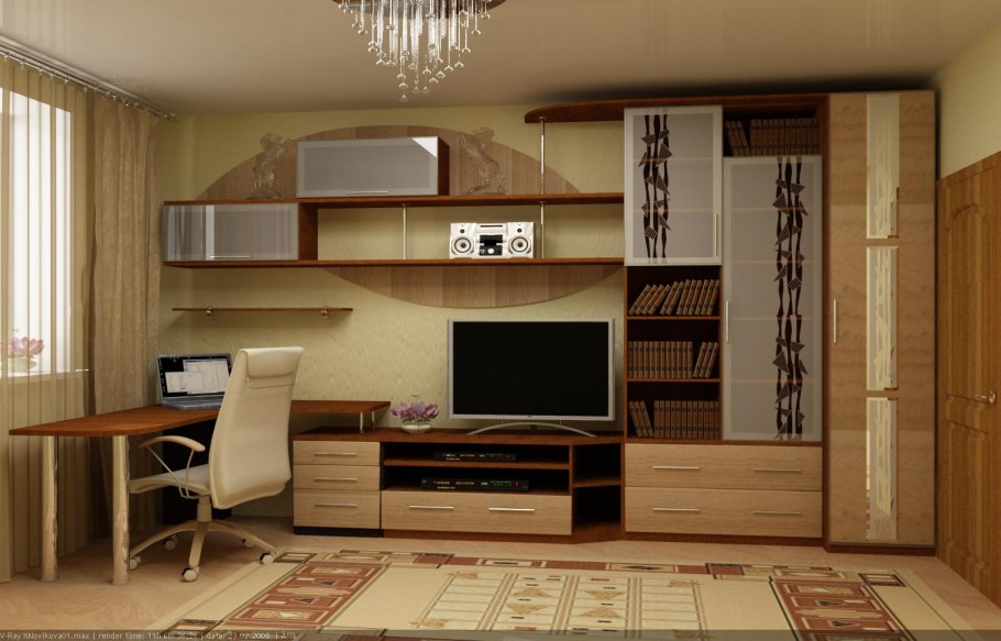 Гостиная с письменным столом в современном стиле