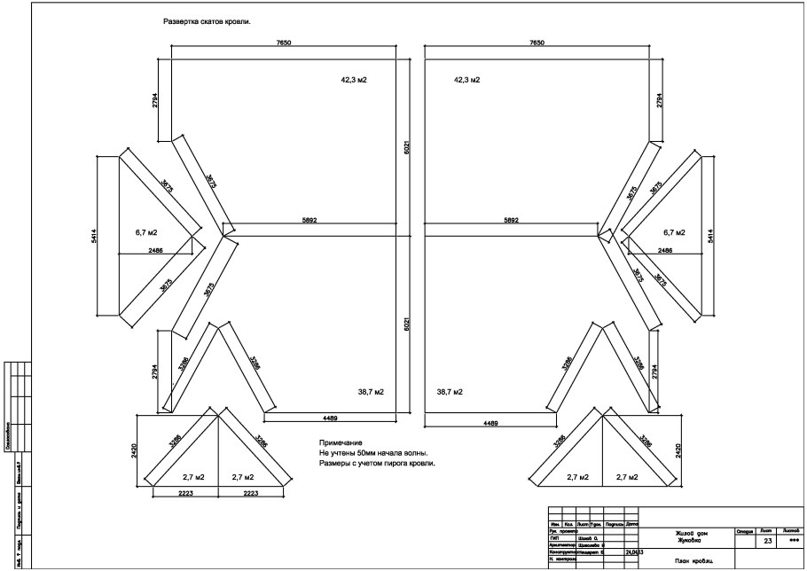Развертка четырехскатной крыши