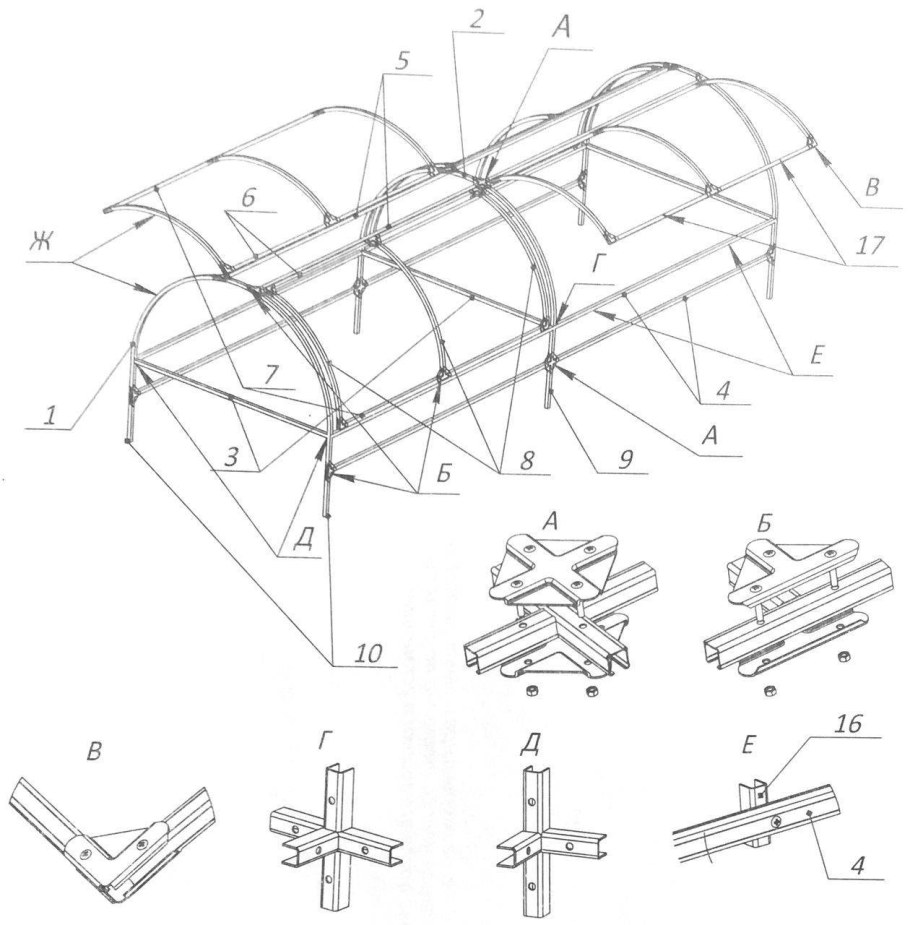 Схема крепления поликарбоната на теплицу 3х6