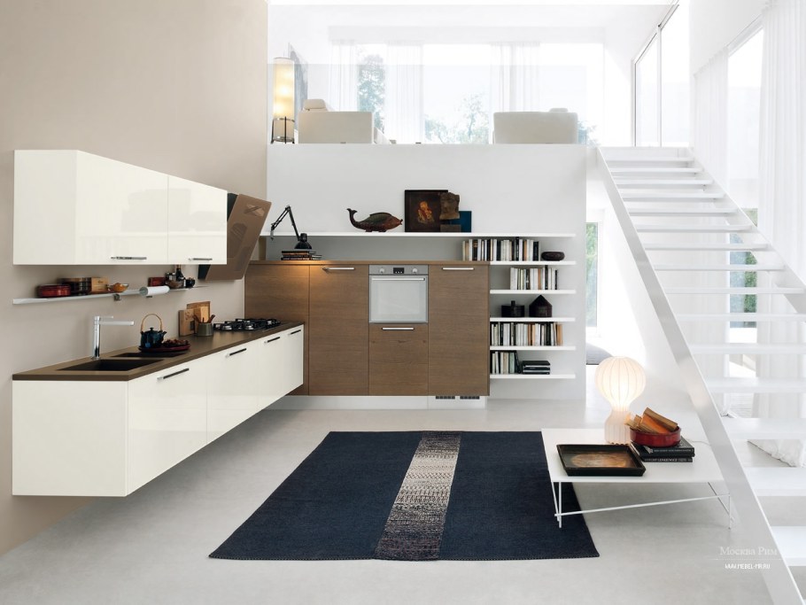 Кухня с подвесными нижними шкафами