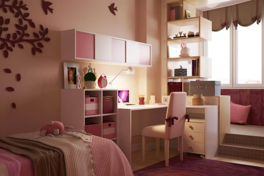Расстановка мебели в детской для девочки