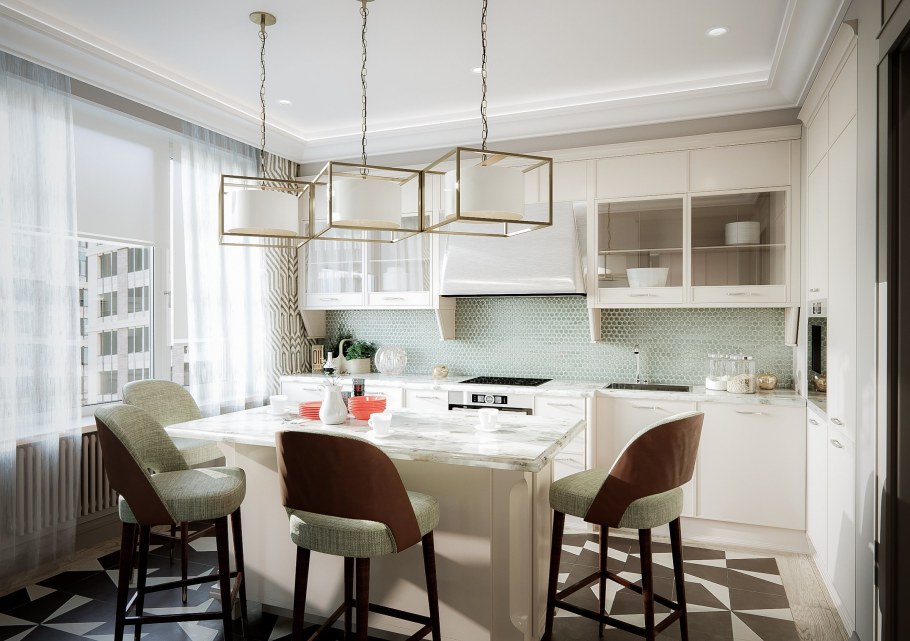 Шторы на кухню в классическом стиле короткие