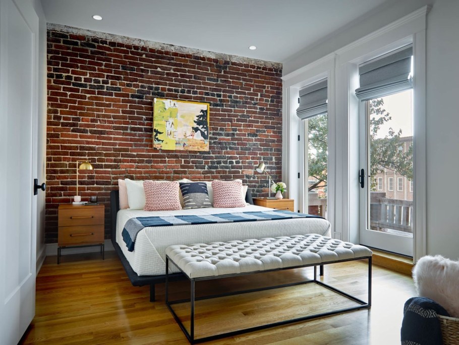 Акцентная стена в спальне в стиле лофт