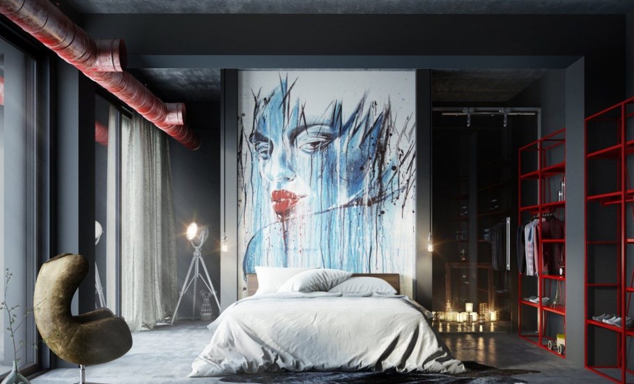 Спальня в стиле лофт рендер