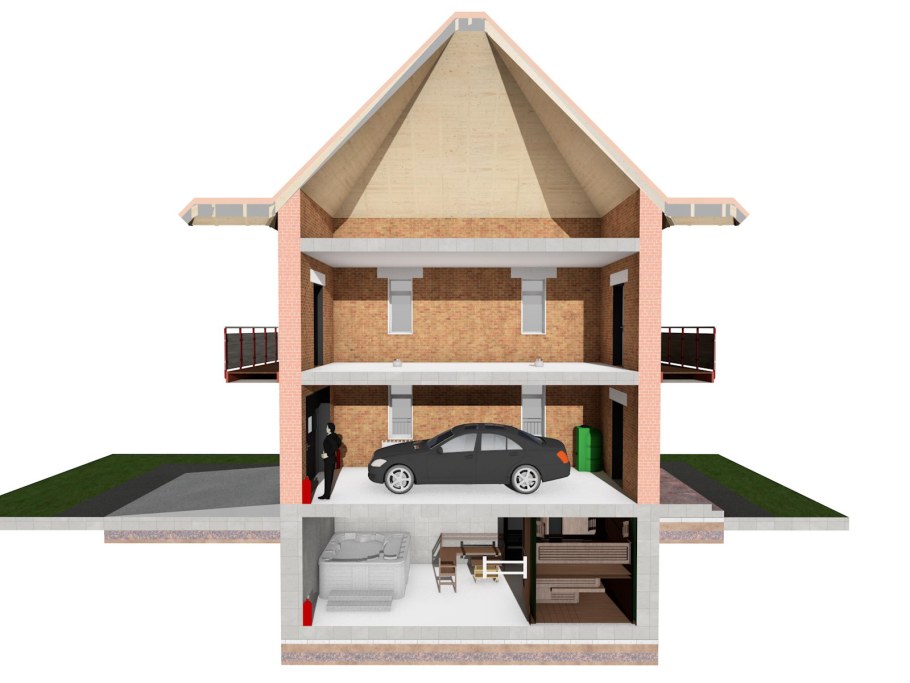 Двухэтажный дом в разрезе