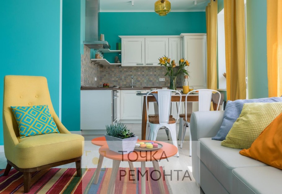 Гостиная в бирюзово-лимонных цветах