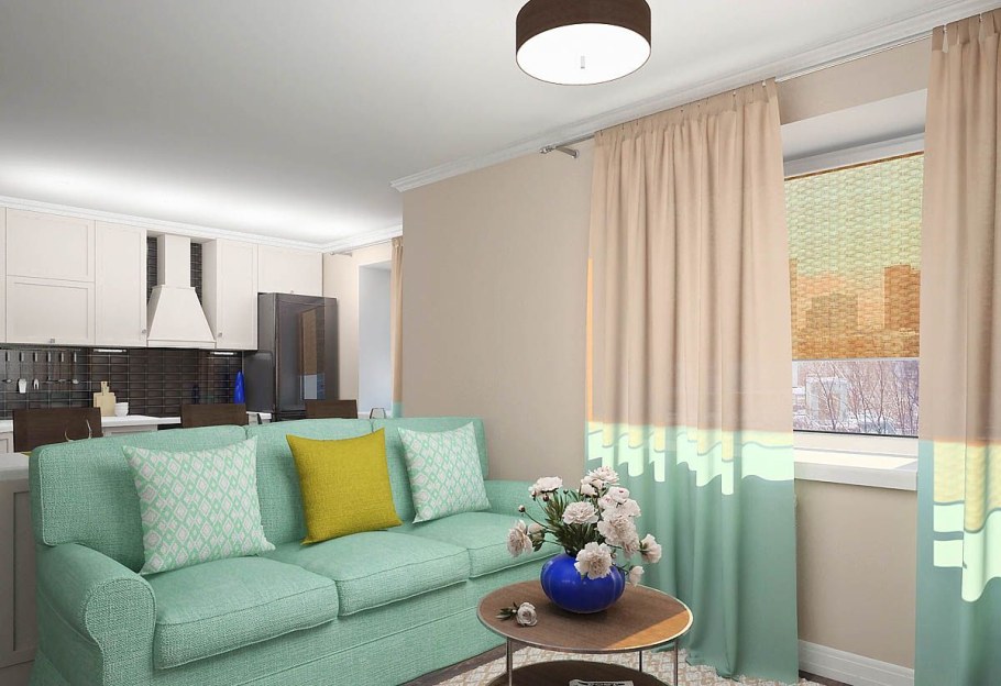 Кухня гостиная в бирюзовых тонах