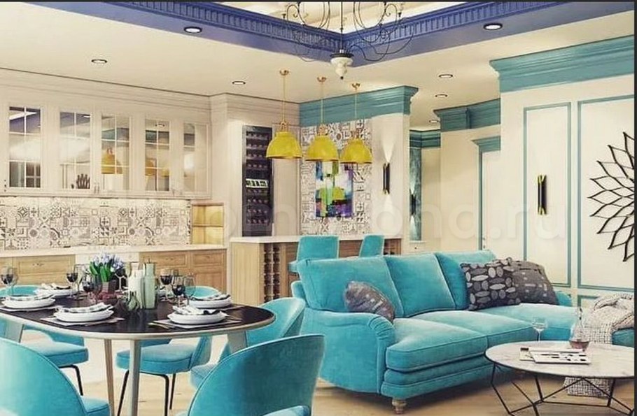 Кухня гостиная бирюзовая