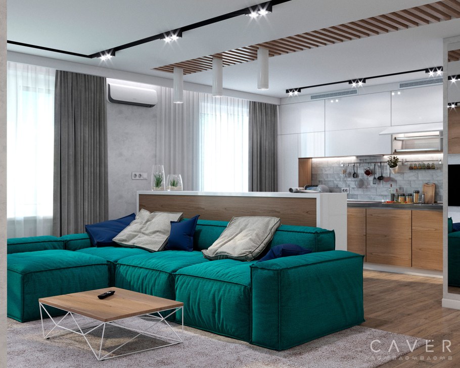 Бирюза в интерьере кухни