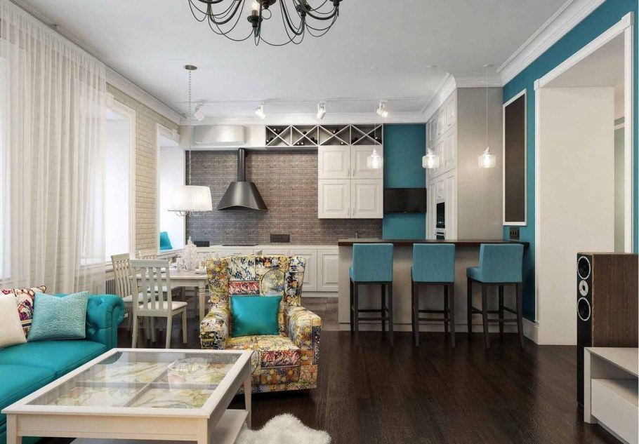 Голубая гостиная столовая