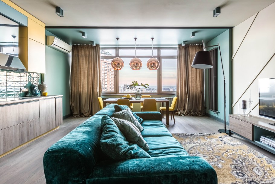 Интерьер в зелено голубых тонах