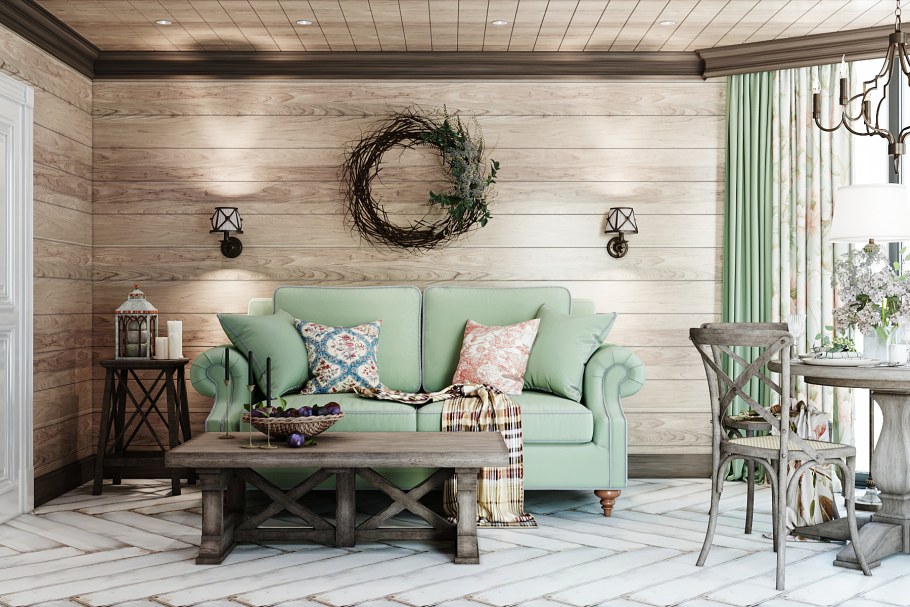 Кухня в брусовом доме в стиле Прованс