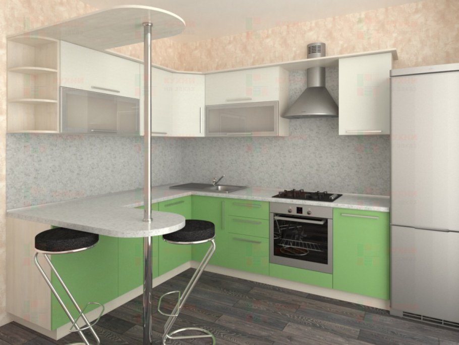 Кухонный гарнитур угловой с барной стойкой