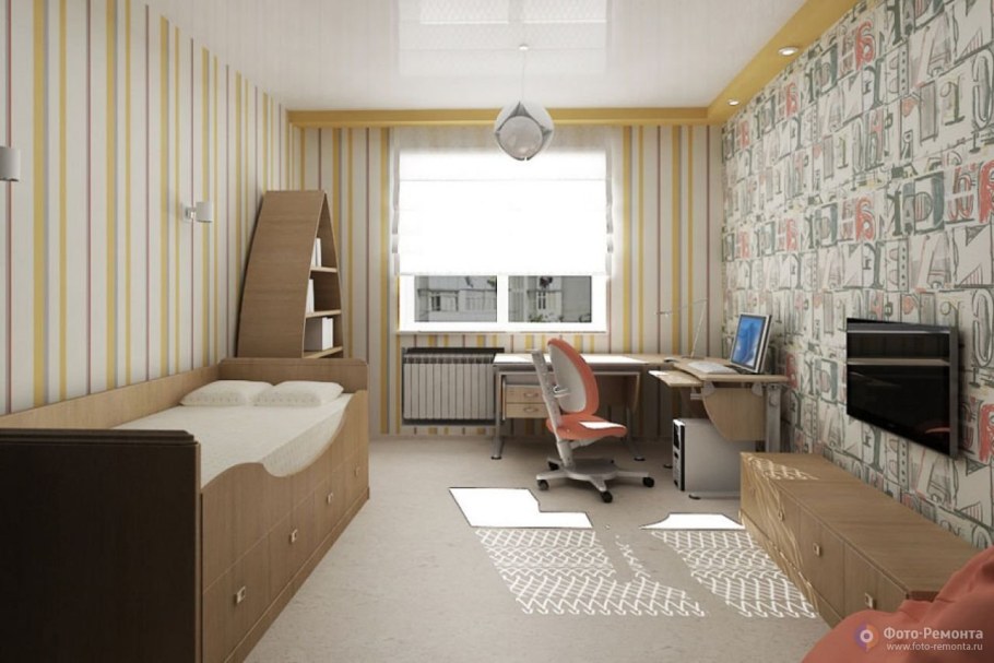 Интерьер детской комнаты для мальчишек школьника 12 кв.м