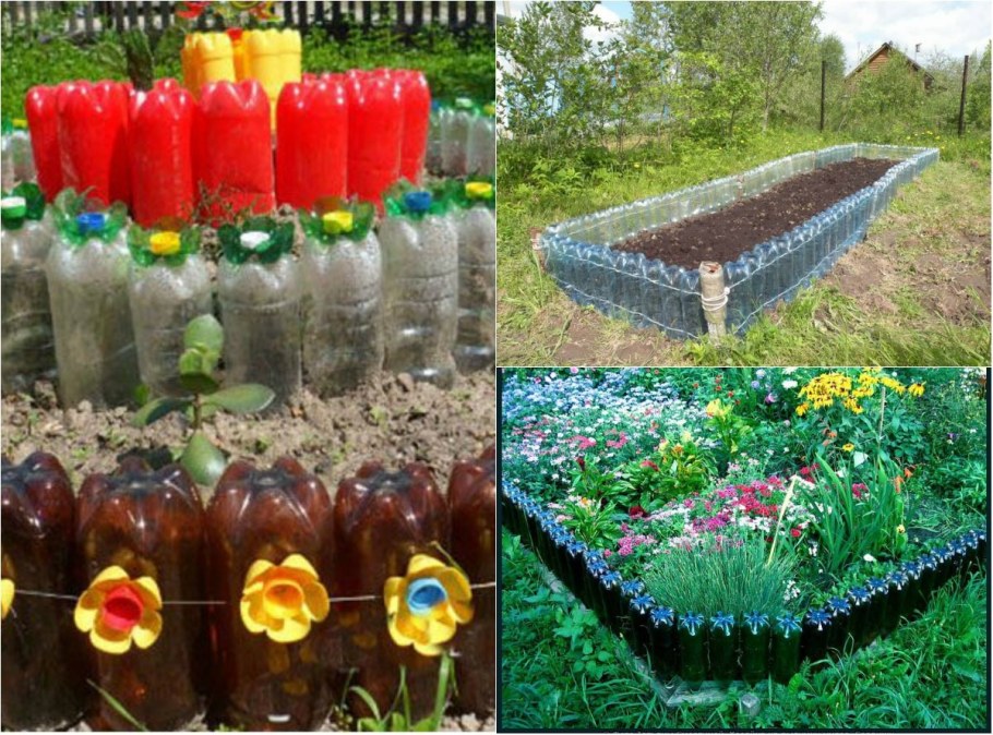Клумбы из пластиковых бутылок