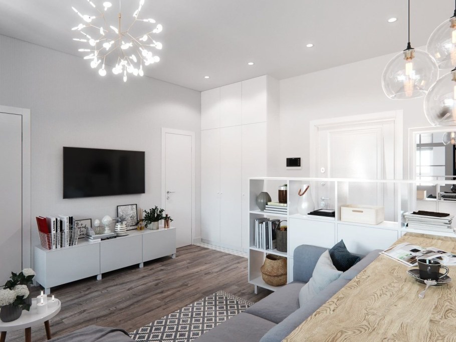 Белый интерьер двухкомнатной квартиры