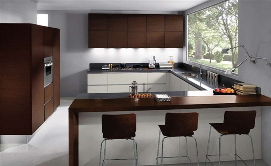 Кухня с барной стойкой в современном стиле