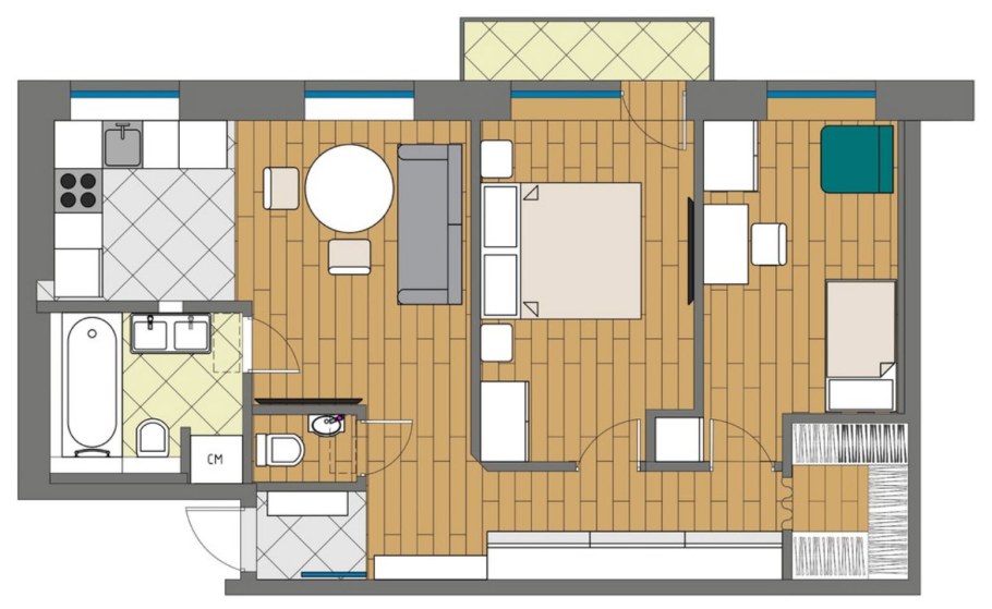 Перепланировка трехкомнатной хрущевки 56 м.кв
