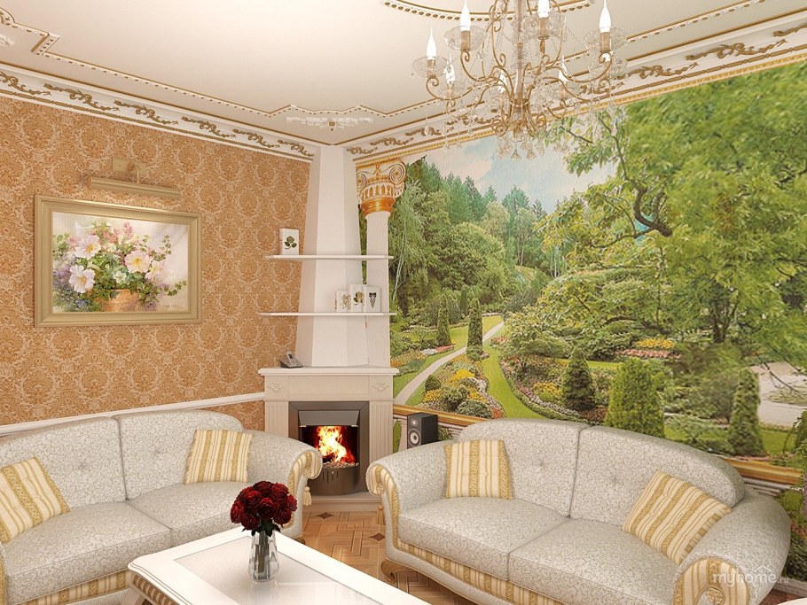 Фрески в интерьере гостиной