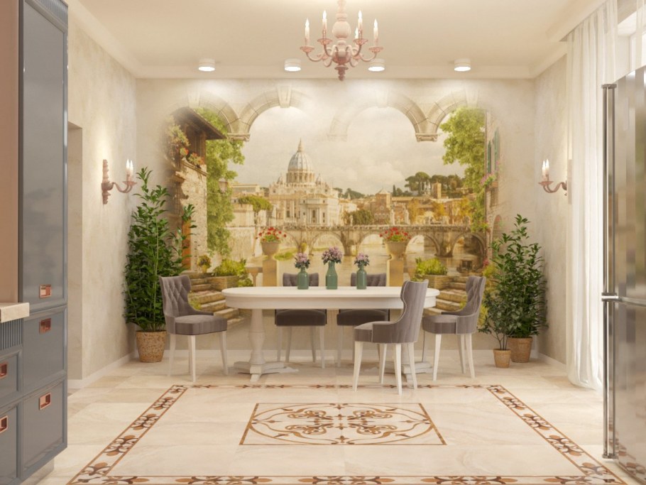 Фрески в интерьере кухни