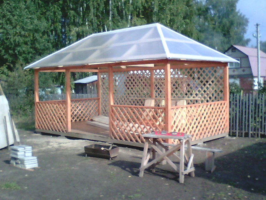 Беседка из бруса 150х150 с четырехскатной крышей