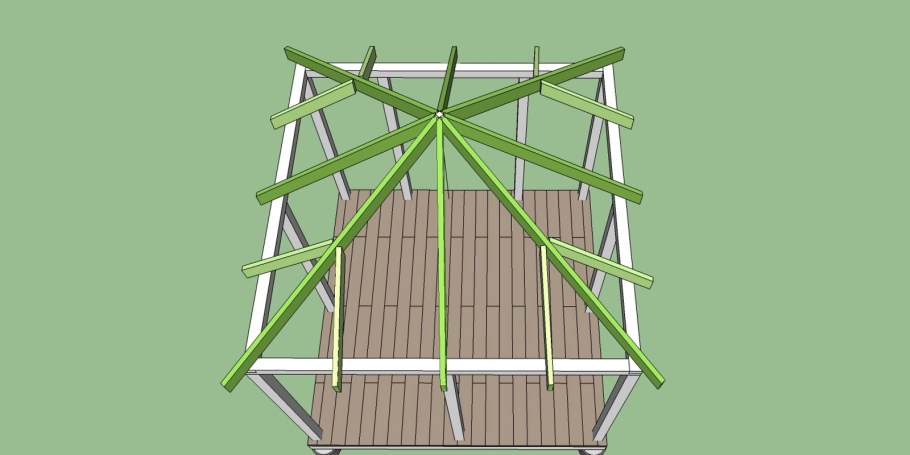 Монтаж шатровой крыши на беседке