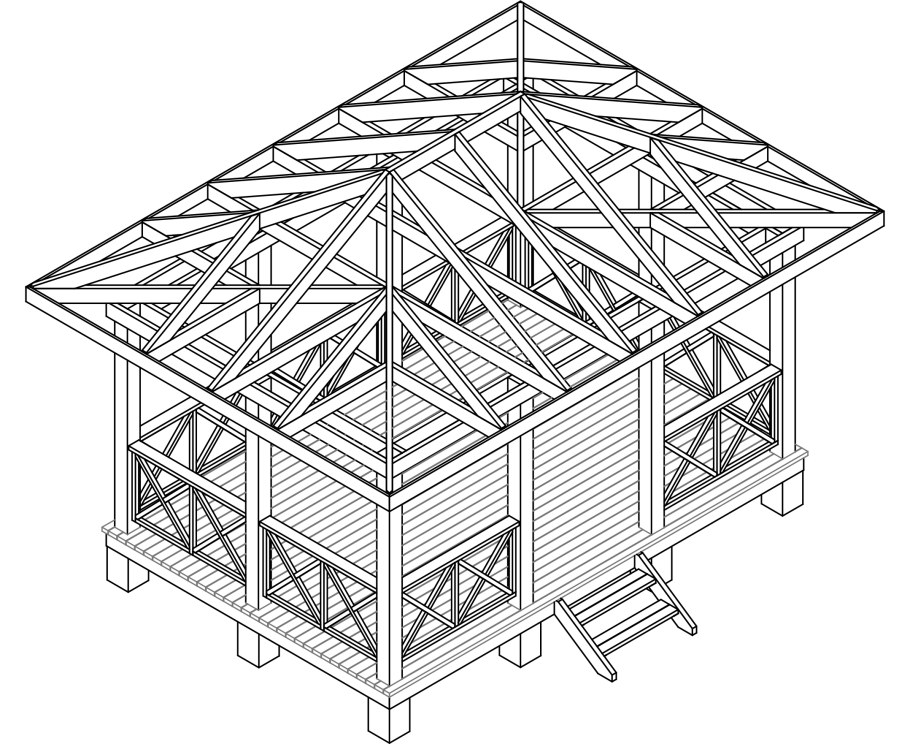 Беседка 3х4 с четырехскатной крышей