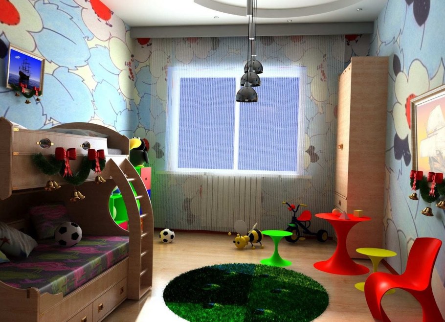 Узкая детская комната для девочки