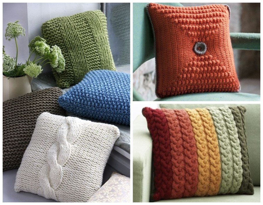 Вязание диванных подушек спицами