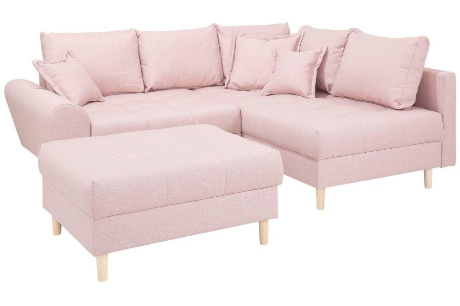 Розово бежевый угловой диван