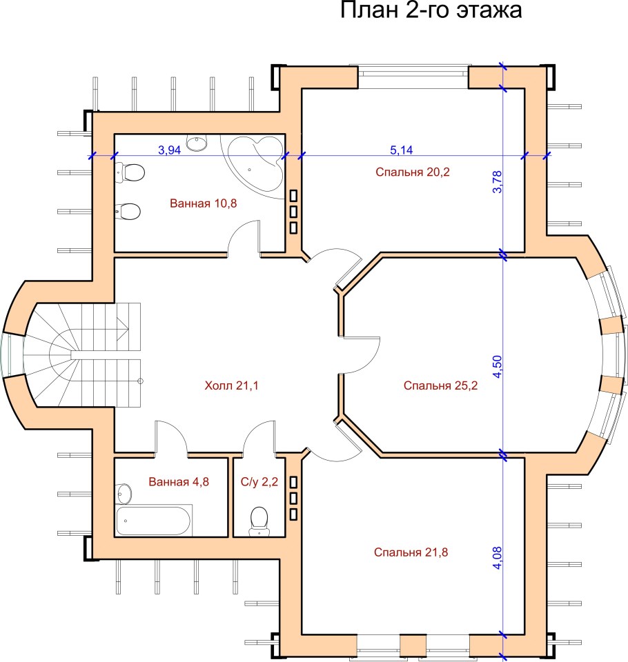 План одноэтажного коттеджа с размерами