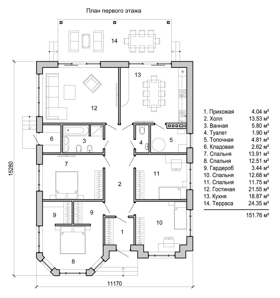 Чертежи четырехкомнатных одноэтажных домов