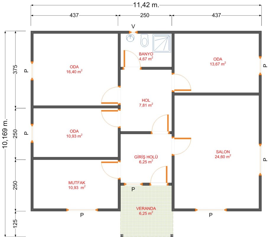 Типовой план одноэтажного дома с эркерами