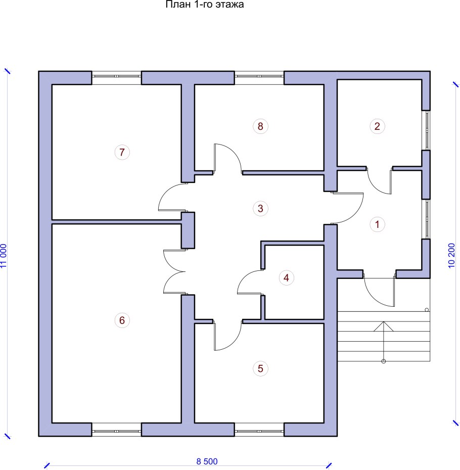 Чертеж проект одноэтажного дома с эркером 100кв