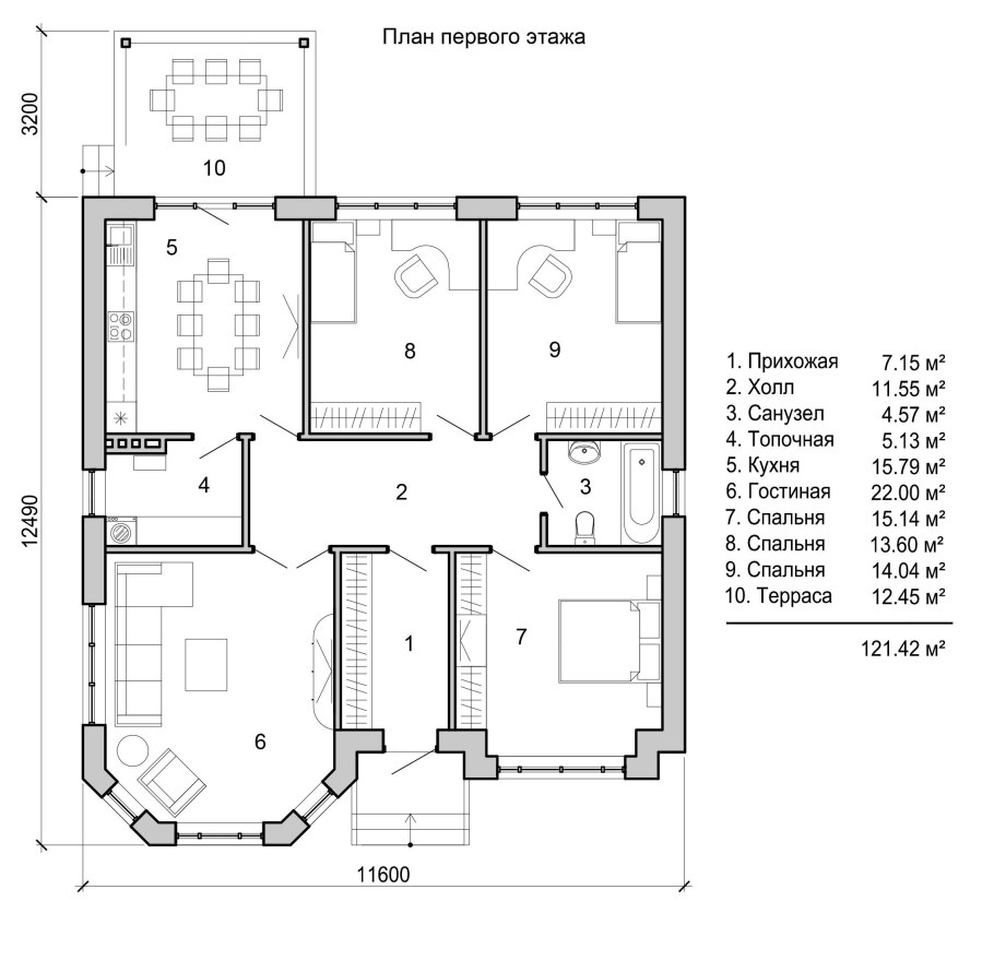 Дом 90 м2 одноэтажный планировка 2 спальни