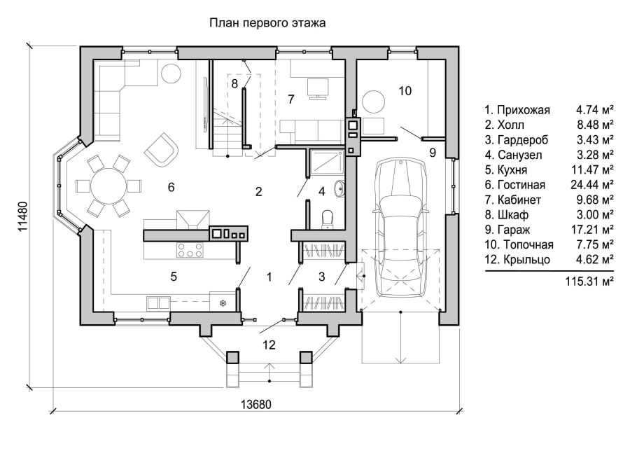 Дом из бруса 1 этаж сбоку схема