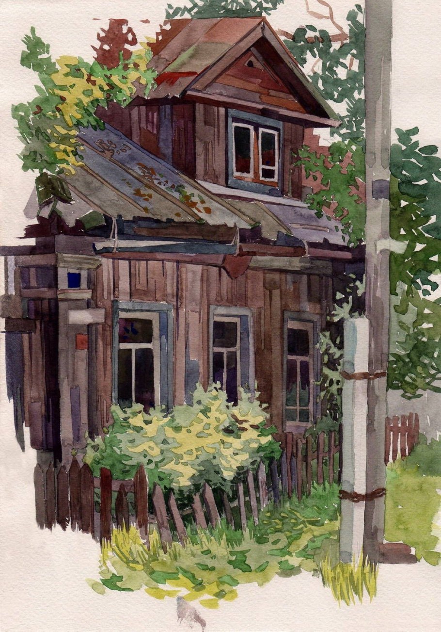 Графика пленэр в деревне