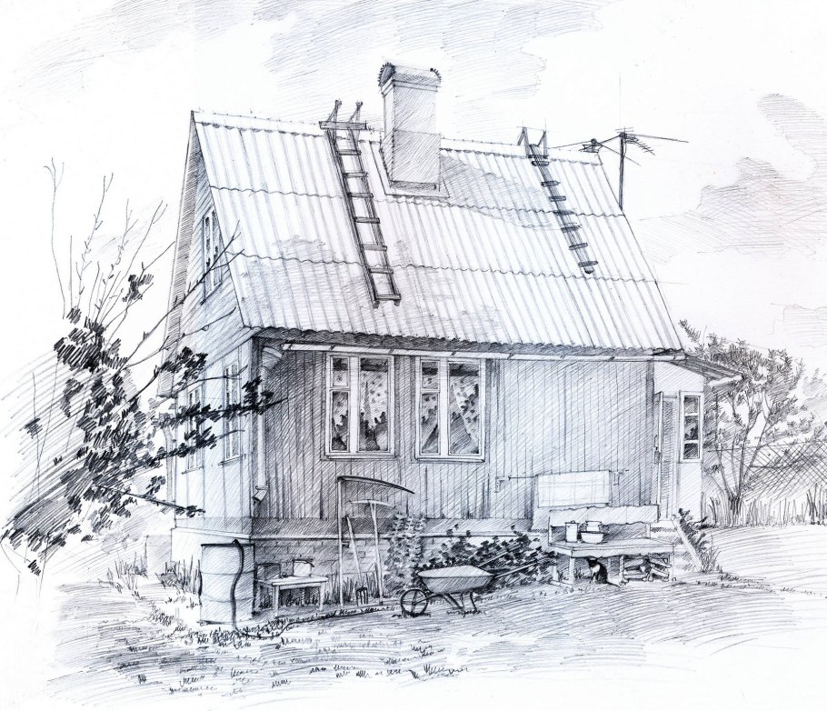 Деревенский дом в графике