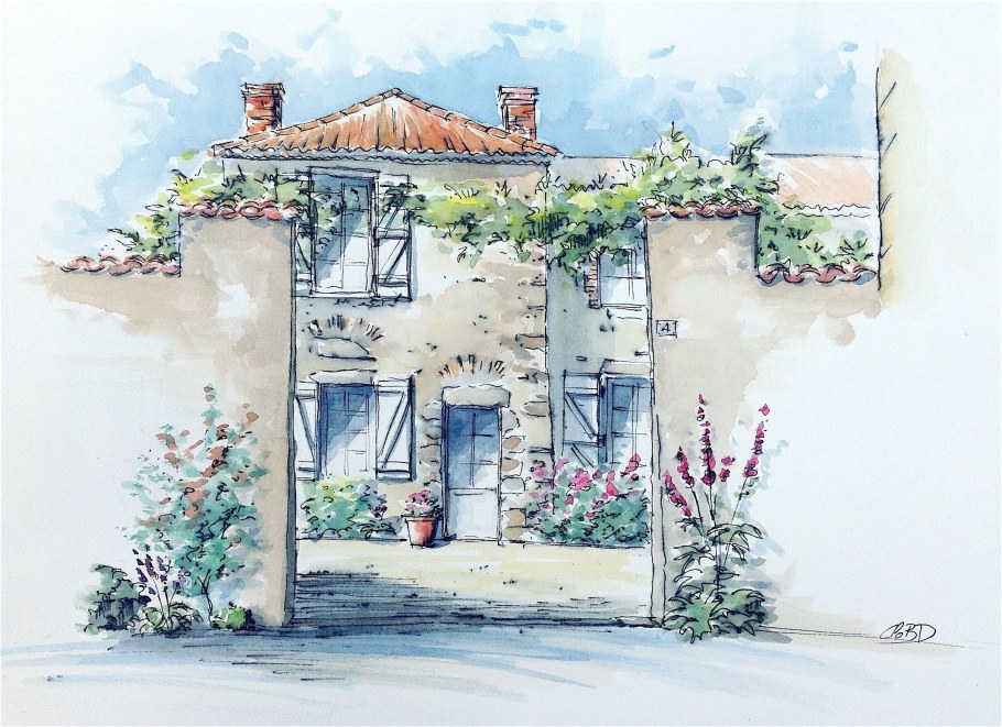 Графический деревенский пейзаж