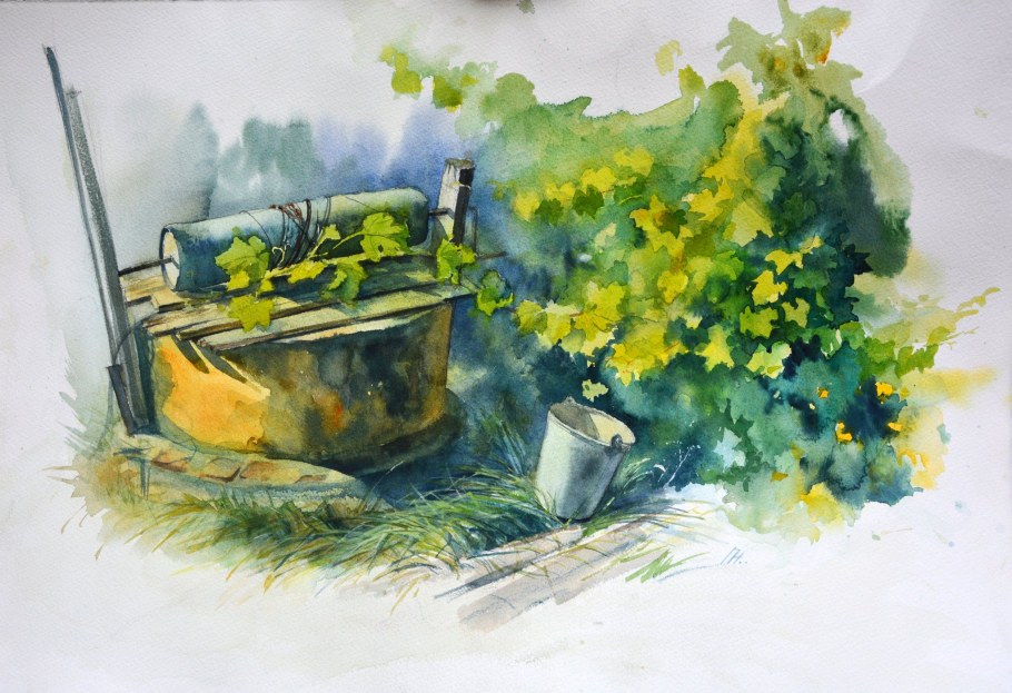 Этюд натюрморта акварелью на пленэре