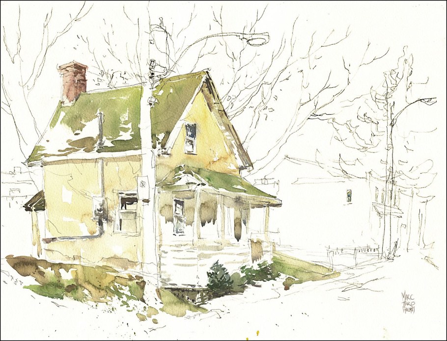 Сельский пейзаж акварелью