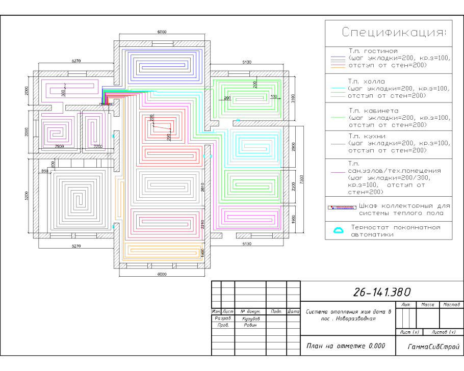 Чертеж раскладки водяного теплого пола