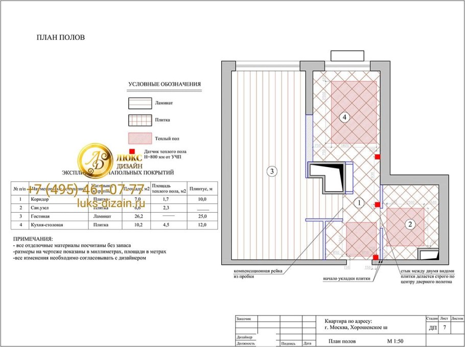 План теплых водяных полов чертеж