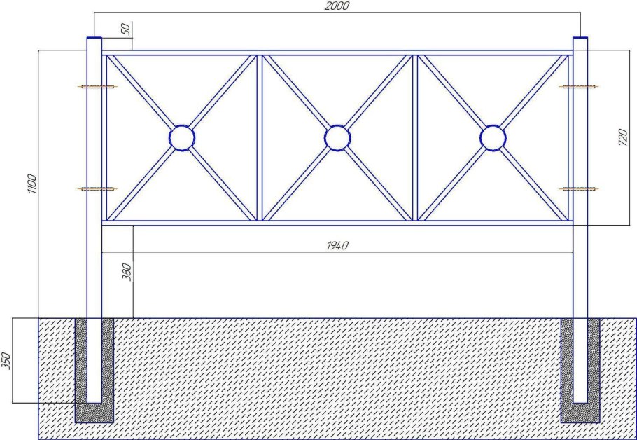 Чертёж откатных ворот проём 4м