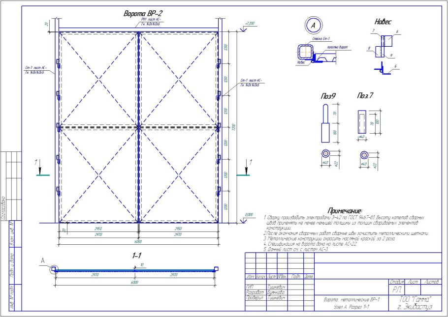 Откатные ворота 3м чертеж
