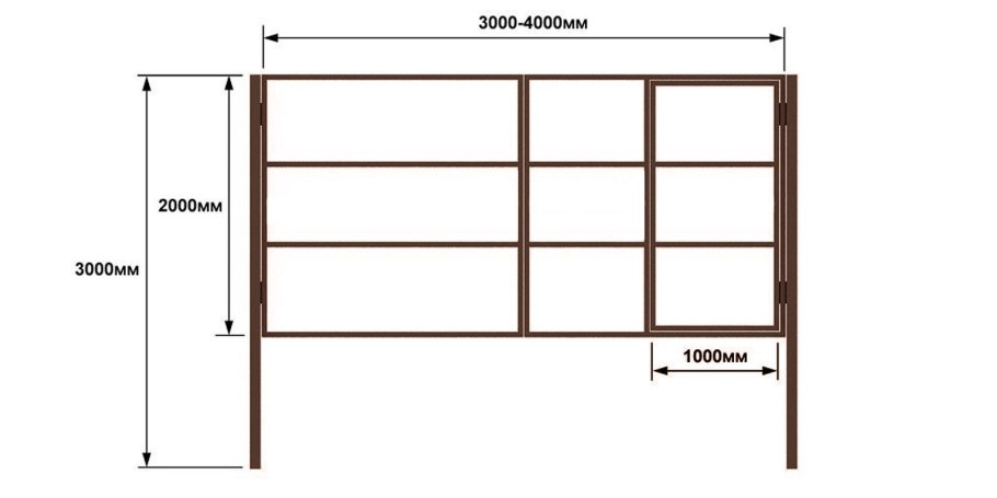 Ворота 4м распашные чертеж